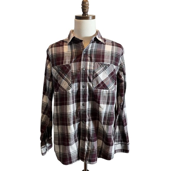 Converse Other - Converse One Star Plaid Button Down Shirt Burgundy Red Large Streetwear preppy